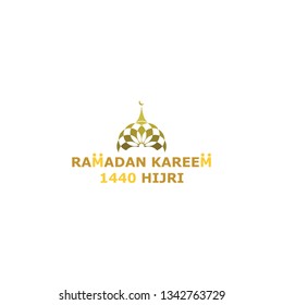 RAMADAN KAREEM text with golden dome islamic vector design
