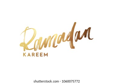 Ramadan Kareem. Text golden handwritten calligraphy. Lettering isolated on white background