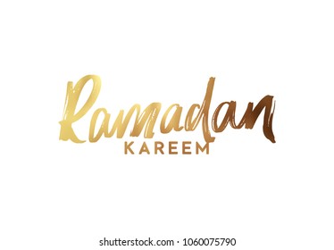 Ramadan Kareem. Text golden handwritten calligraphy. Lettering isolated on white background