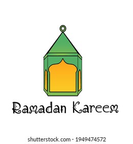 Ramadan Kareem text with lantern isolated on white background