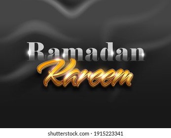 Ramadan Kareem Text With Light Effect On Black Blurred Curve Background.