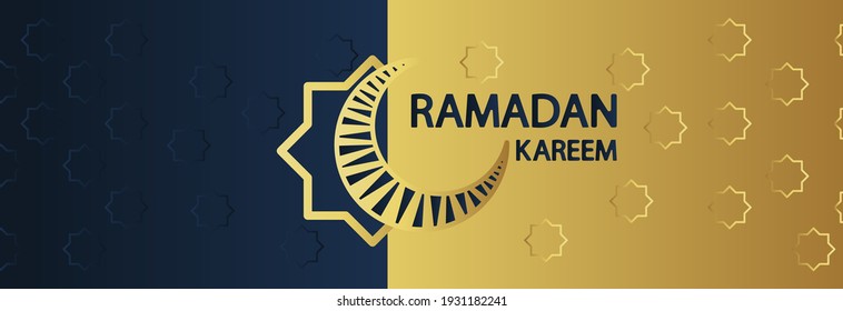 Ramadan Kareem text in the middle and crescent. Ramadan Kareem ads, flyer, invitation, greeting card.