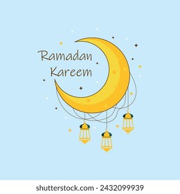 Ramadan kareem text moon star purple gold color design. Editable file