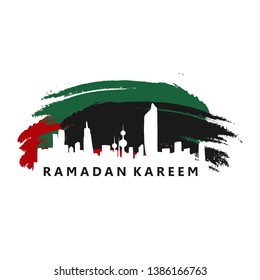 Ramadan Kareem (the glorious month of muslim). Arabic Calligraphy and Typography. Kuwait City Skyline. the glorious month. Vector Illustration.