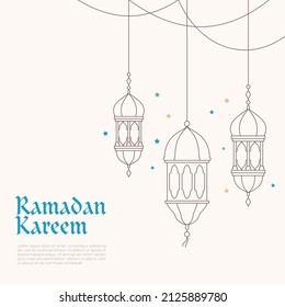 Ramadan Kareem theme background. Vector illustration of Arabic lantern ornament in outlined style. Suitable for design element of ramadan Kareem greeting card and poster.