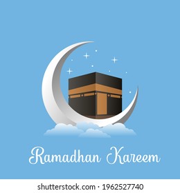 Ramadan Kareem theme of the Ka’bah in the blue sky vector design illustration