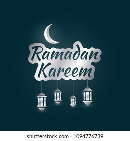 Ramadan kareem with theme moon and lantern vector illustration background
