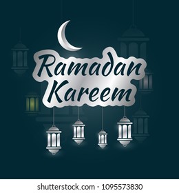Ramadan kareem with theme moon and lantern vector illustration background