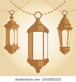 Ramadan Kareem theme: A vector card featuring lanterns. This is a hand-drawn illustration with decorative lamps.