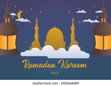 Ramadan Kareem Theme Vector Design Gold Edition with Lantern