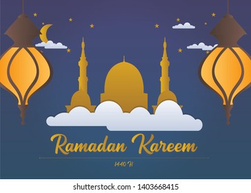 Ramadan Kareem Theme Vector Design Gold Edition with Lantern
