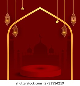 
Ramadán Kareem con este elegante diseño de fondo islámico con un arco dorado brillante Ideal para publicaciones de redes sociales de Ramadán, Anuncios, tarjetas de felicitación, invitaciones, Materiales promocionales.