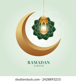 Ramadan kareem traditional greeting card background with golden lantern and crescent