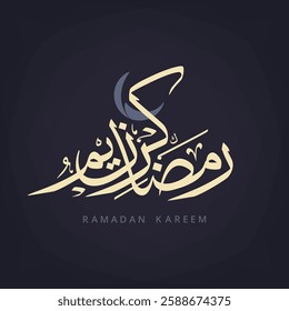 Ramadan Kareem translates to Generous Ramadan in Arabic calligraphy with crescent moon, featuring Thuluth script and elegant typography, symbolizing the holy month, spirituality, and Islamic tradition