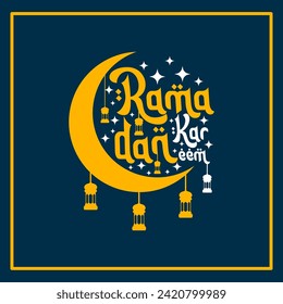ramadan kareem typografisches Design auf blauem Hintergrund.