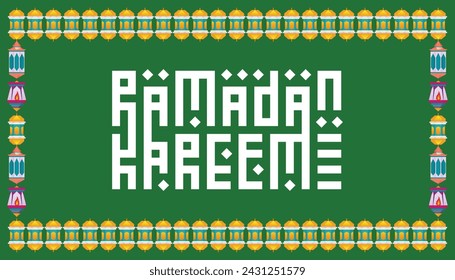 Ramadan Kareem Typography arabic style with lantern pattern illustration
