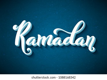 Ramadan Kareem typography with hand-drawn lettering . Template for poster, greeting card, banner, islamic background. Vector illustration.