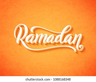 Ramadan Kareem typography with hand-drawn lettering . Template for poster, greeting card, banner, islamic background. Vector illustration.