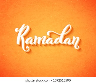 Ramadan Kareem typography with hand-drawn lettering . Template for poster, greeting card, banner, islamic background. Vector illustration.