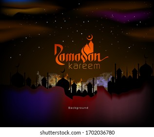 Ramadan Kareem Typography and night nature background