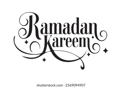 Ramadan kareem typography silhouette vector art isolated on white background. Islamic greeting text in english for holy ramadan. Islamic background design with star.