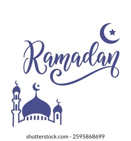 Ramadan Kareem typography vector art isolated on white background. Islamic greeting text in English for holy Ramadan. 