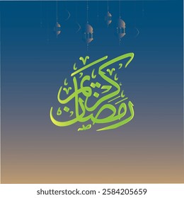 Ramadan Kareem vector, the Arabic words is Translated: "Happy Holy Ramadan. Month of fasting for Muslims. logo for Ramadan in Arabic type. eps new creative art design. eps modern banner poster". 