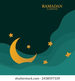 Fondo del vector del Kareem del Ramadán, ondas cortadas del papel 3d y estrellas en cielo nocturno, plantilla con la luna de oro.