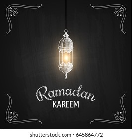 Ramadan Kareem vector background with chalk drawn lantern.
