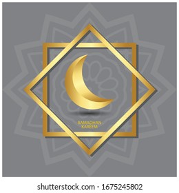 Fondo vectorial Ramadan kareem. Diseñar luna vintage dorada, luna creciente dorada. Texto de Ramadán Kareem. Tarjeta de saludo, pancarta, afiche. Fiesta islámica
