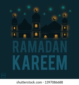 Ramadan Kareem vector background with islamic illustration image in neon style.