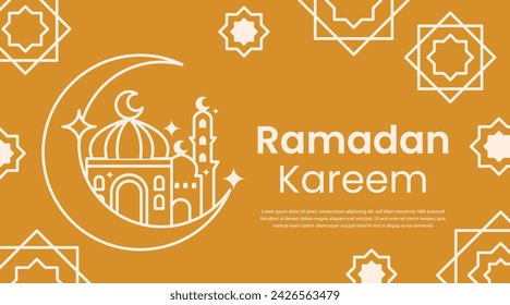 Ramadan Kareem vector background, Islamic greeting card template with line icon mosque for islamic flyer and poster design