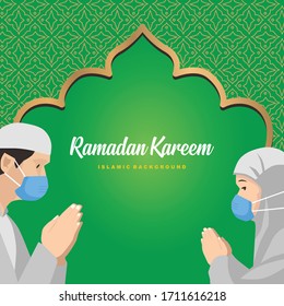 Ramadan Kareem vector Background in the middle of a corona virus pandemic