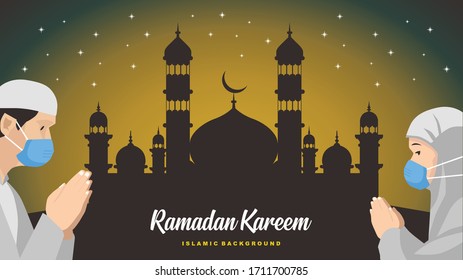 Ramadan kareem vector background in the middle of a corona virus pandemic