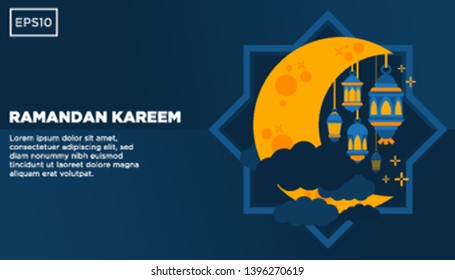 Ramadan Kareem vector background with Moon and Lantern Illustration Emblems