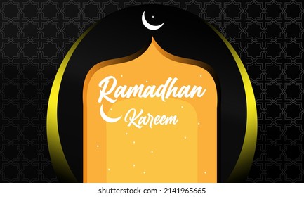 ramadan kareem vector background with mosque dome and orange Islamic pattern