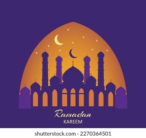 Ramadan Kareem. Vector background with mosques. Celebration of the Muslim holy month. Flat style illustration