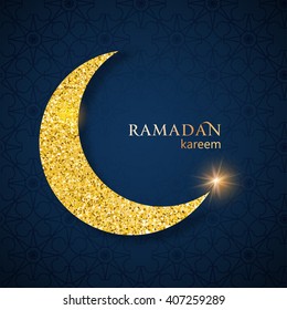 Ramadan Kareem vector background with shiny moon and stars 