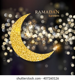 Ramadan Kareem vector background with shiny moon and stars 