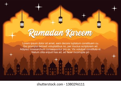 Ramadan Kareem Vector Banner Orange Theme.