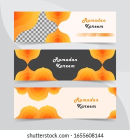 Ramadan Kareem Vector Banner with Orange Gradient. Set of Islamic Ramadhan Banner. Ramadhan Design perfect for your Design Project, Ads, Web Banner, etc.