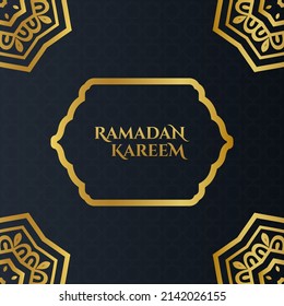 Ramadan Kareem vector card. black color combined with gold. surrounded by a golden Arabic-style mandala with the greeting of Ramadan. suitable for use as Ramadan designs, Ramadan cards, social media.