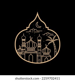 Ramadan kareem vector celebration of holy month of line art style design template