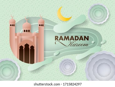 Diseño vectorial Ramadan Kareem de ilustración de fondo con adorno de mezquita.