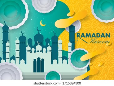 Ramadan Kareem vector design of background illustration with mosque ornament.