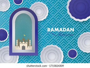 Ramadan Kareem vector design of background illustration with mosque ornament.
