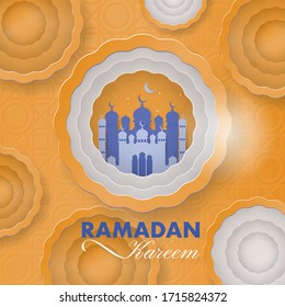 Diseño vectorial Ramadan Kareem de ilustración de fondo con adorno de mezquita.