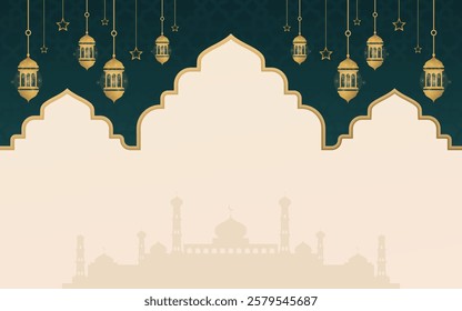 Ramadan Kareem Vector Design. Beautiful Islamic Background with Lanterns and Stars