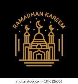Ramadan Kareem Vector Design created in line art  style with Mosque form