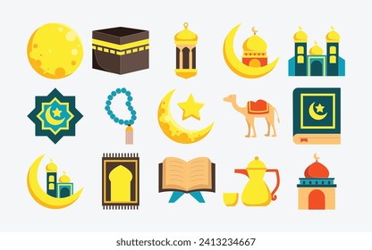 Ramadan kareem vector design element set. Islamic decoration illustration set. 